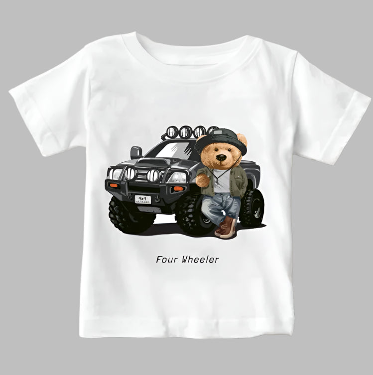 Boys Graphic Print T-shirt, Girls Cute T-shirt, Unisex Tee, Summer Tees, Monster Truck + Teddy Print