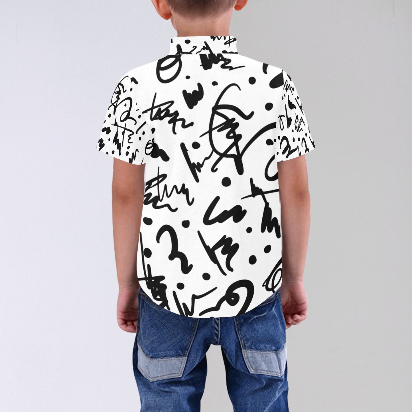 Boys Clothes | KIDZADORA All-Over-Printed Short Sleeved White Boys Shirt with Black Graffiti Print Design | KIDZADORA Baby & Children's Clothing UK