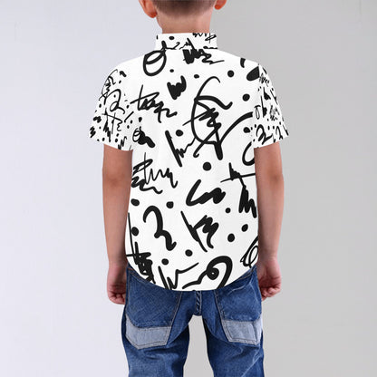 Boys Clothes | KIDZADORA All-Over-Printed Short Sleeved White Boys Shirt with Black Graffiti Print Design | KIDZADORA Baby & Children's Clothing UK