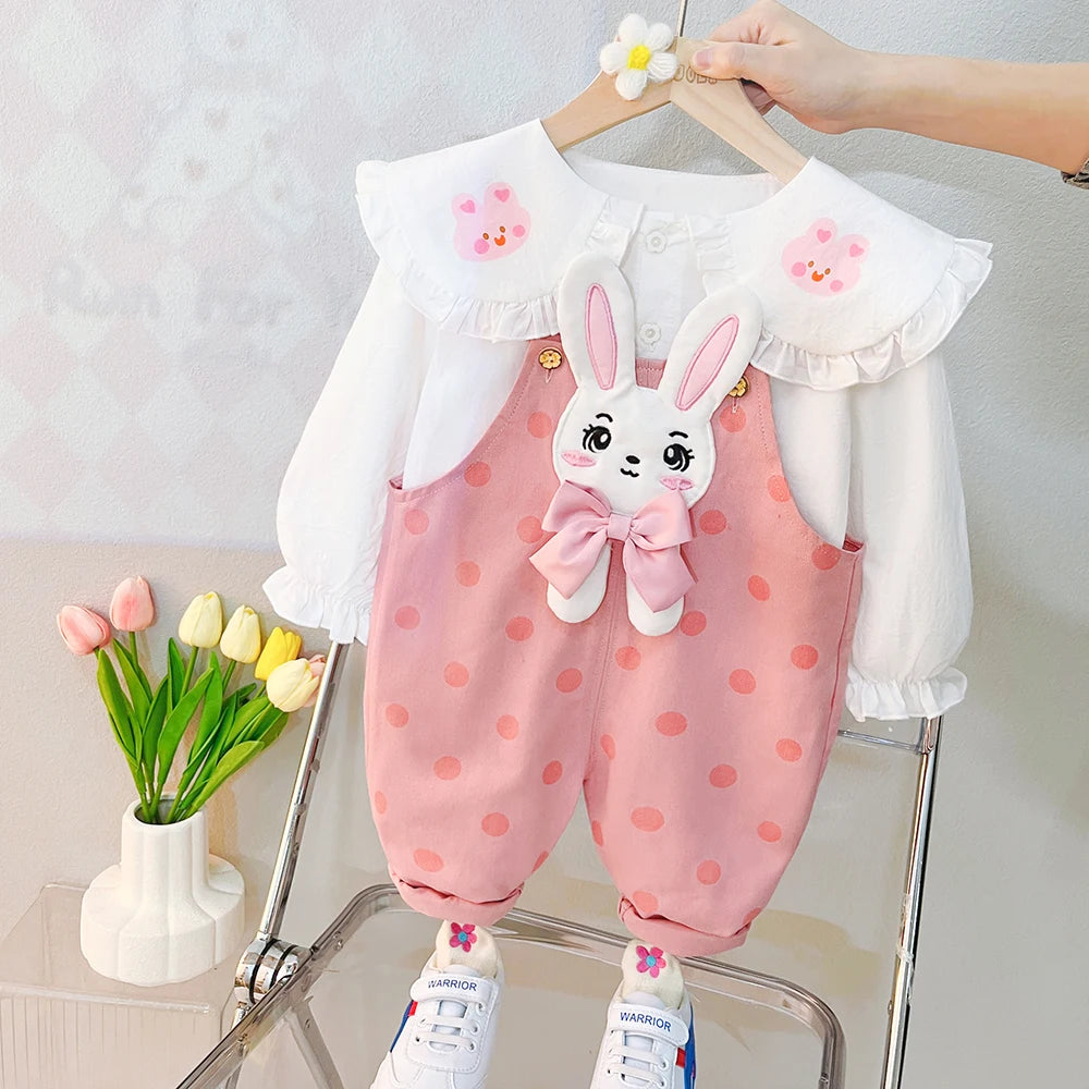 Baby Toddler Infant Blouse + Pink Overall Outfit in Pink Yellow Purple Cute Rabbit Decoration Girls Spring KIDZADORA Baby & Kids Fashion & Footwear | UK