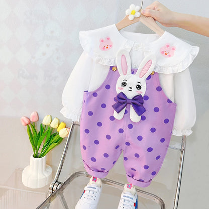 Baby Toddler Infant Blouse + Purple Overall Outfit in Pink Yellow Purple Cute Rabbit Decoration Girls Spring KIDZADORA Baby & Kids Fashion & Footwear | UK