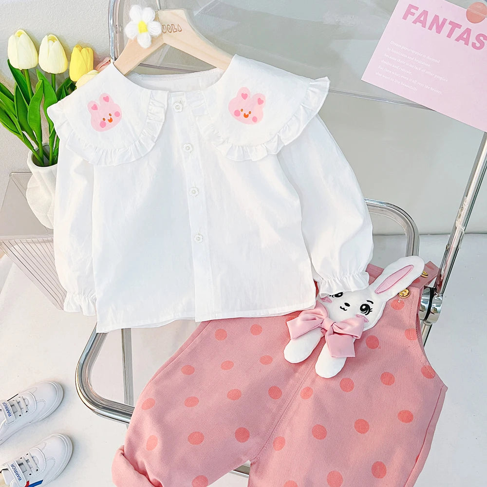 Baby Toddler Infant Blouse + Overall Outfit in Pink Yellow Purple Cute Rabbit Decoration Girls Spring KIDZADORA Baby & Kids Fashion & Footwear | UK