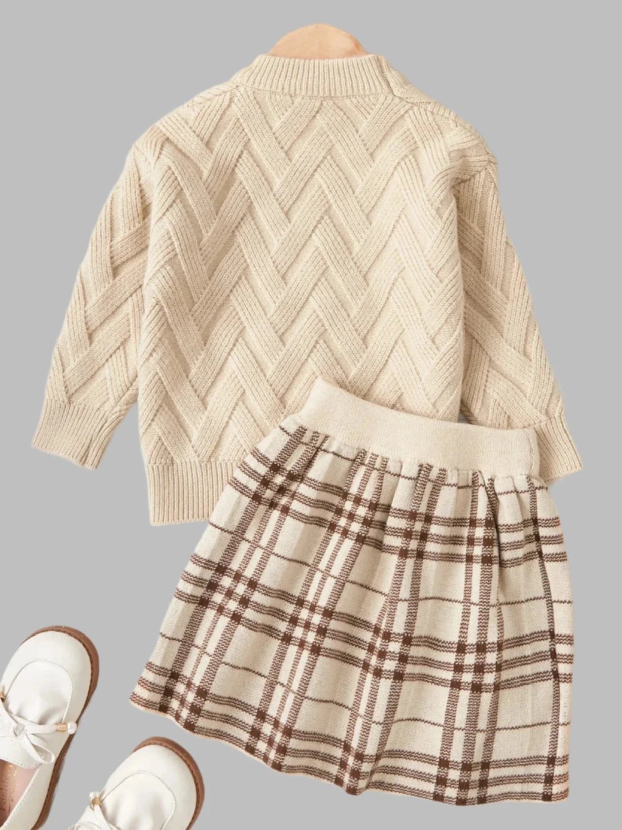 Toddler Clothing, Autumn, Winter, Girls Knitted Sweater + Skirt Set, Kids Knitted Outfit, Toddler Knitted Outfit, Woollen Jumper, Plaid Skirt, Kids Clothes Set, KIDZADORA UK, London