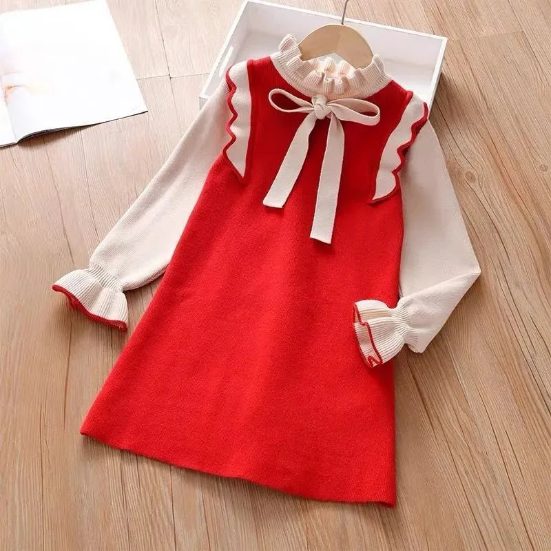 Girls Knitted Dress, Jumper Dress, Girls Winter Dress, Red, Kids Autumn Dresses, KIDZADORA Kids Clothing UK