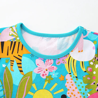 Animal-Print-Girls-Summer-Cotton-Dress-Short-Sleeves-Kids