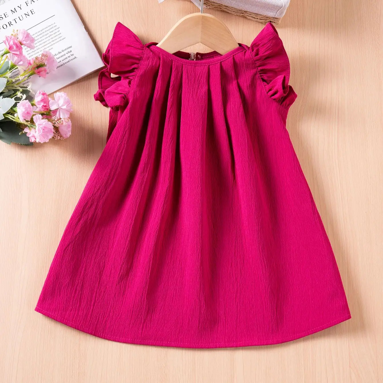 Girls-Infant-Toddler-A-Line-Dress-Solid-Colour-Fly-Sleeve-Children's-Clothing-KIDZADORA Kids Clothing UK