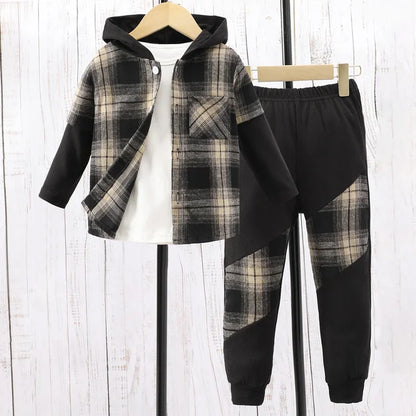 Boys Casual Outfit, Kids Sweatpants + Top, Jogging Bottoms, Trendy Boys Brown Plaid Clothing Set, KIDZADORA Baby & Children's Fashion, UK