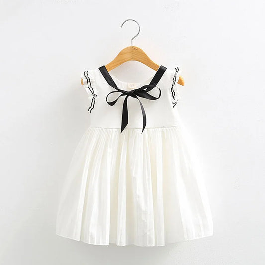 Girls White Cotton Summer Dress Fly Sleeves Kids -2-3-4-5-6-7-8-9-10-years-KIDZADORA Baby & Children's Clothing UK