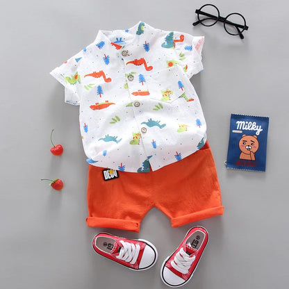 Baby-Boy-Infant-Toddler-Summer-Top-Dinosaur-Shirt-Shorts-2pc-Set-KIDZADORA Baby & Kids Fashion UK