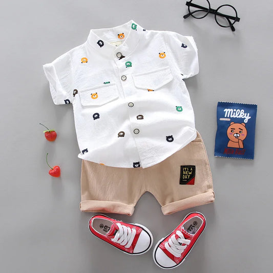 Baby-Boy-Infant-Toddler-Summer-Top-White-Shirt-Shorts-2pc-Set-KIDZADORA Baby & Kids Fashion UK