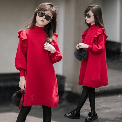 Girls Red Long Sleeve Knitted Dress | Girls Fashion | Girls Clothing | KIDZADORA Clothing & Footwear for Kids UK