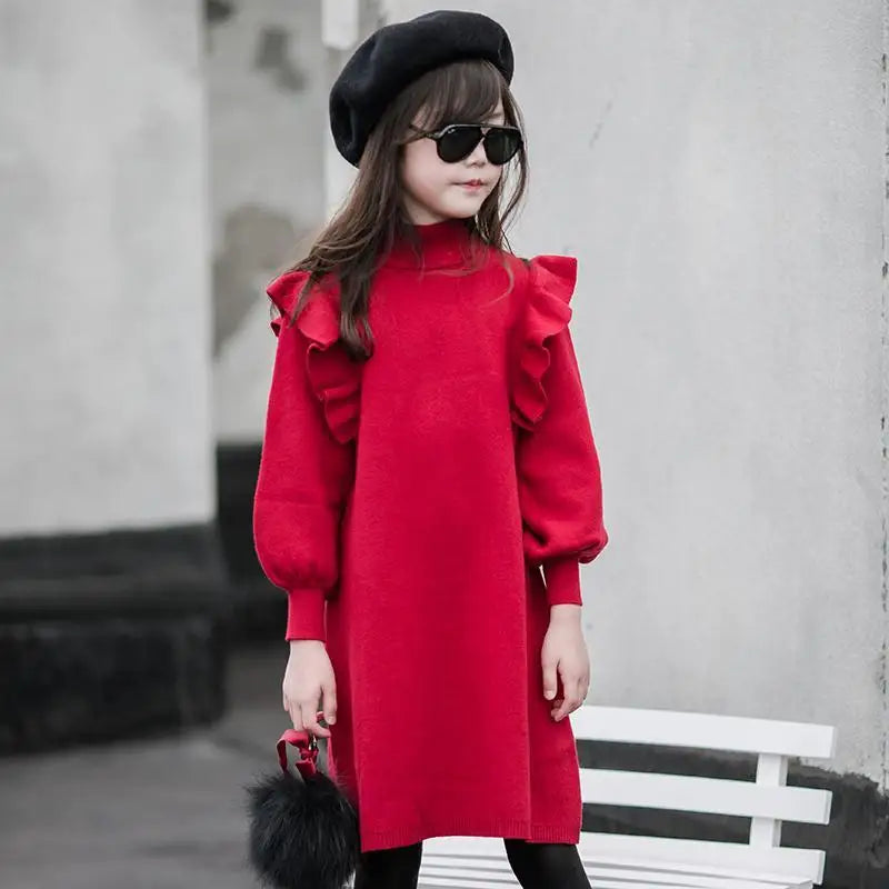 Girls Red Long Sleeve Knitted Dress | Girls Fashion | Girls Clothing | KIDZADORA Clothing & Footwear for Kids UK London