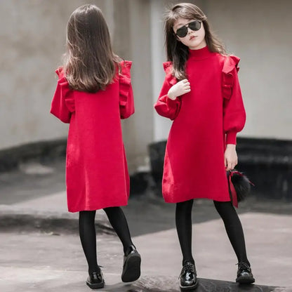 Girls Chic Red Long Sleeve Knitted Dress | Girls Fashion | Girls Clothing | KIDZADORA Clothing & Footwear for Kids UK