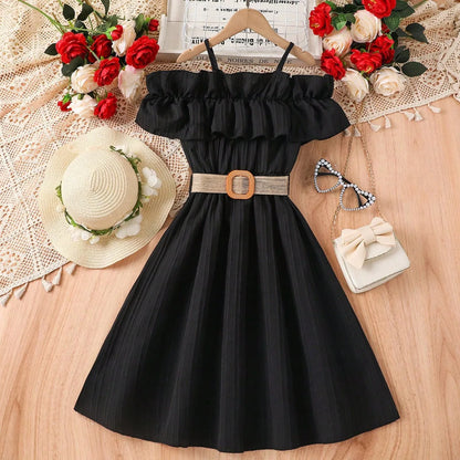 Girls-Off-Shoulder-Black-Dress-Summer-Children's-Dresses