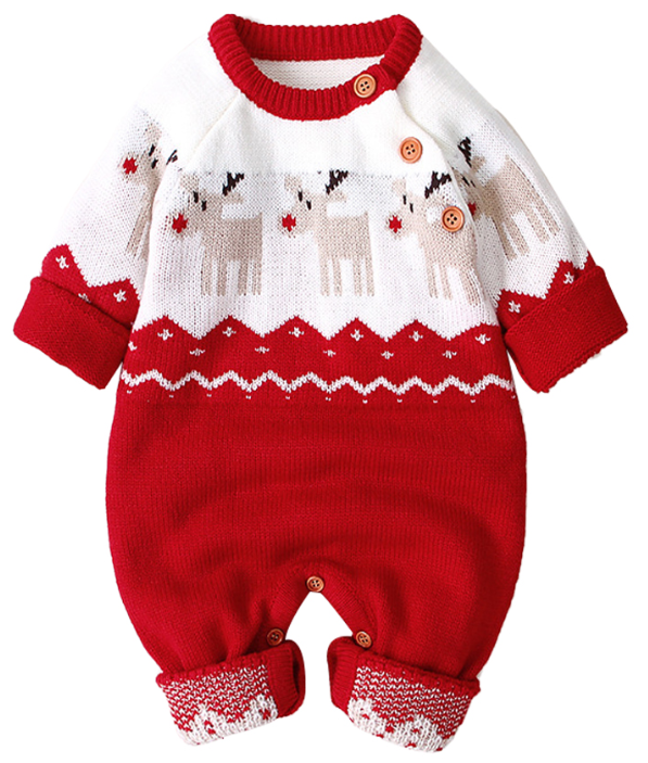 Red & White Baby Rompersuit | Christmas Infant Romper | Knitted Christmas Baby Clothing | KIDZADORA Baby & Children's Clothing & Footwear