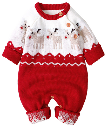 Red & White Baby Rompersuit | Christmas Infant Romper | Knitted Christmas Baby Clothing | KIDZADORA Baby & Children's Clothing & Footwear