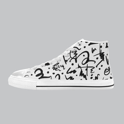 Aquila High Top Kids Canvas Shoe in White with Black Graffiti Design | Kids Footwear | KIDZADORA Baby & Children's Clothing & Footwear