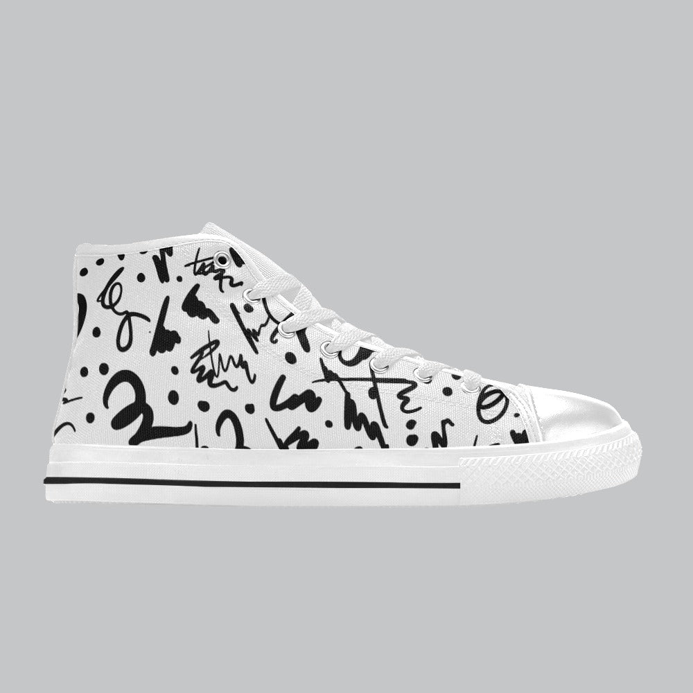 Trendy Quality High Top Kids Canvas Shoe in White with Black Graffiti Design | Kids Footwear | KIDZADORA Baby & Children's Clothing & Footwear