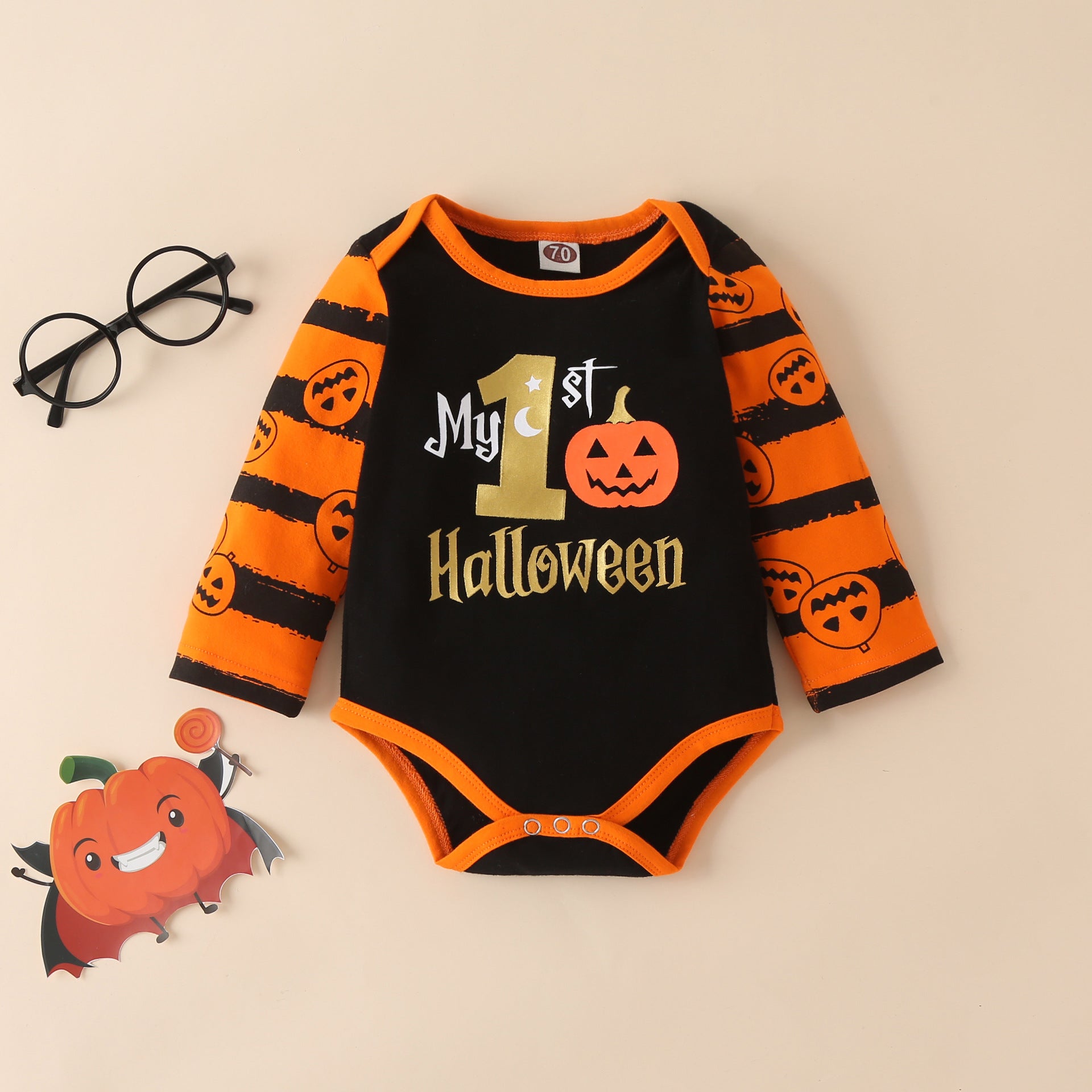 Baby Infant Toddler Halloween Outfit | 3 Piece Baby's 1st Halloween Bodysuit Long Pants & Hat Set | Halloween Orange & Black Pumpkin Outfit For Toddler Baby Infant | KIDZADORA Baby & Children's Clothing | London Kids Clothes UK