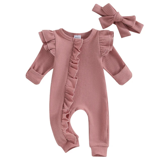 Baby-Romper-Babygrow-Newborn-Girls-Infant-Onesie-Jumpsuit-Headband-Long-Sleeve-KIDZADORA Baby & Kids Clothing UK