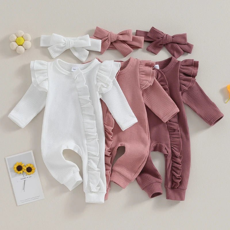 Baby-Romper-Babygrow-Newborn-Girls-Infant-Onesie-Jumpsuit-Headband-Long-Sleeve-KIDZADORA-UK