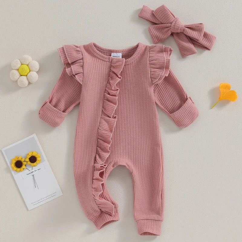 Baby-Romper-Babygrow-Newborn-Girls-Infant-Onesie-Jumpsuit-Headband-Long-Sleeve-KIDZADORA Baby & Kids Clothing UK