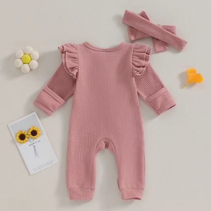 Baby-Romper-Babygrow-Newborn-Girls-Infant-Onesie-Jumpsuit-Headband-Long-Sleeve-KIDZADORA Baby & Kids Clothing UK