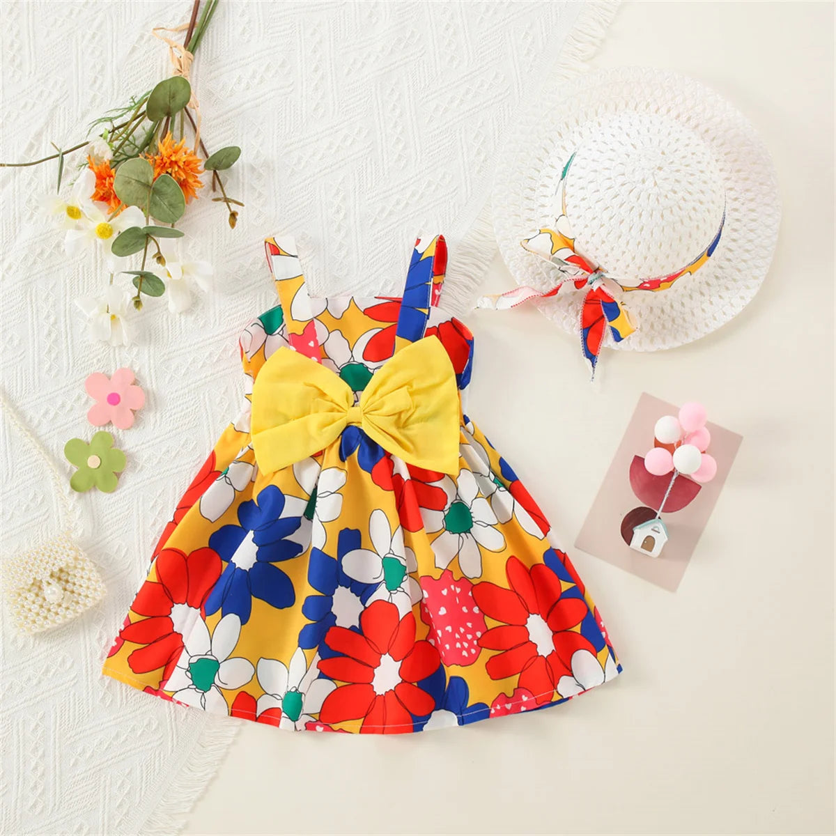 Baby Girl Outfit | 2pc Flower Dress and Hat | Infant Summer Dress | KIDZADORA Baby & Toddler Clothing UK