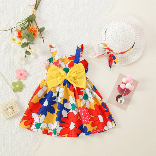 Baby Girl Outfit | 2pc Flower Dress and Hat | Infant Summer Dress | KIDZADORA Baby & Toddler Clothing UK