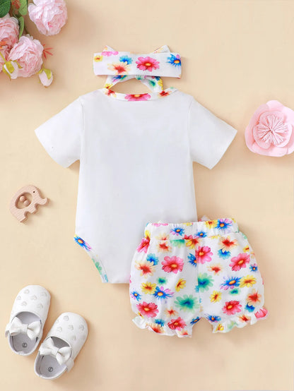 Baby Clothes-Newborn-Baby-Girl-Clothing-Set-Short-Sleeved-Bodysuit-Elephant-Shorts-Flower-Infant-Clothes-KIDZADORA UK Baby & Kids Clothing