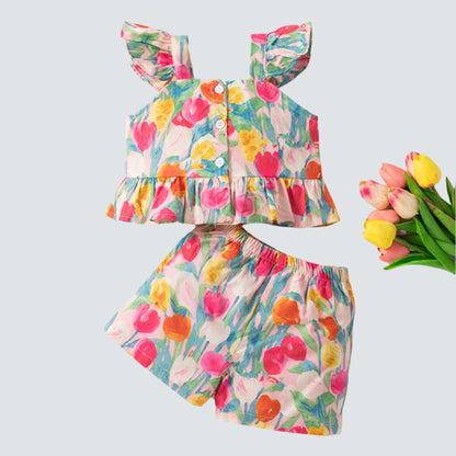 Baby Girl Shorts + Top Set, Outfits for Toddlers, Summer Clothing Infants, KIDZADORA 