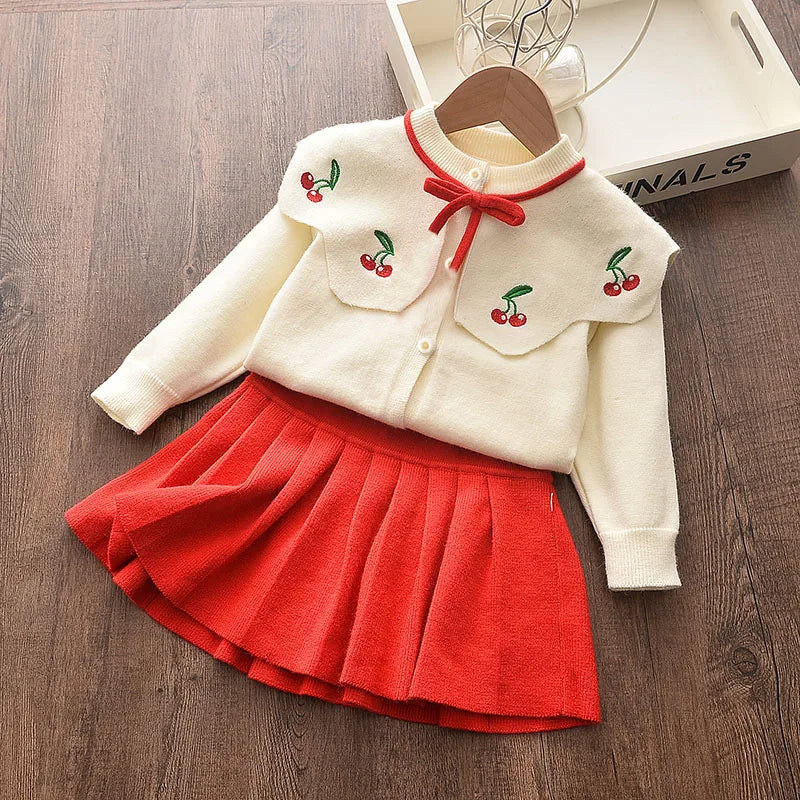 Toddler Knitted Clothes Set | Girls Winter Skirt & Embroidered Sweater | Girls Stylish Fashion | KIDZADORA Baby & Children's Clothing UK