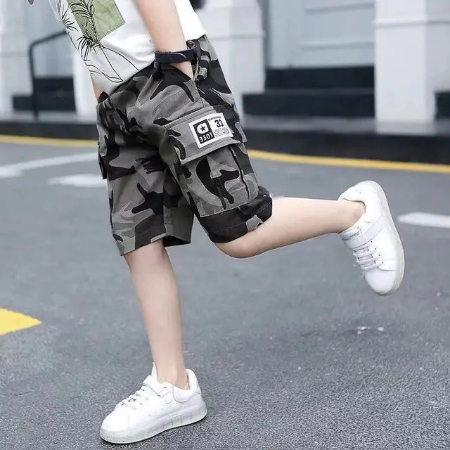 Boys-Kids-Grey-Cargo-Shorts-Children's-Fashion-Summer-Clothing