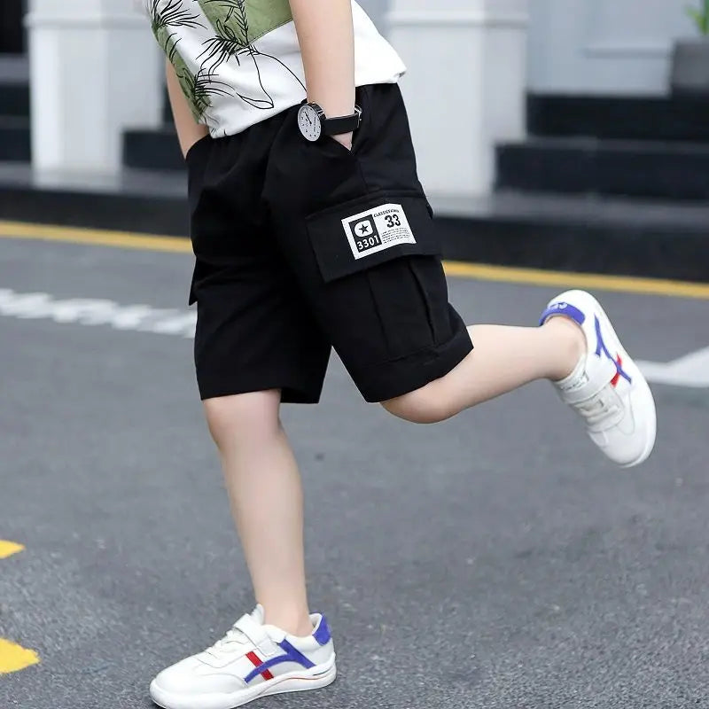 Boys-Kids-Black-Cargo-Shorts-Children's-Fashion-Summer-Clothing