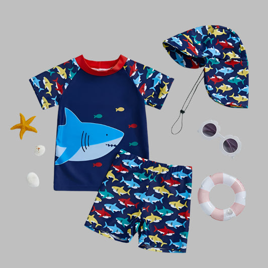 Baby & Toddler Shark Swimwear Set, Swim Trunks, Swim Top, Swim Hat, Beach Clothing, Bathing Suit, Beach, Rashguard