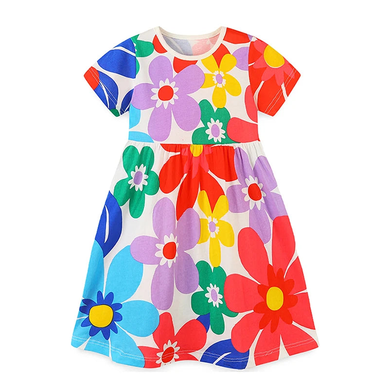 Kids-Girl-Cotton-Summer-Flower-Print-Children's-Dress