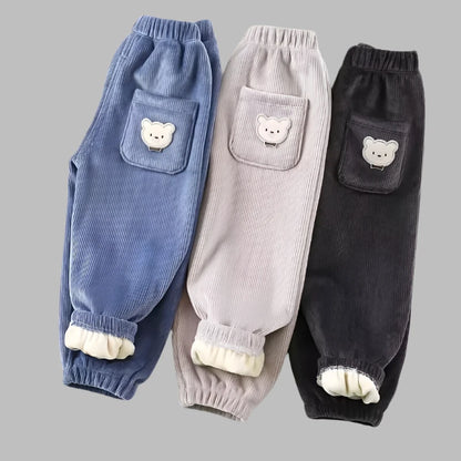 Kids Trousers, Fleece Corduroy Pants, Winter Clothing, Toddlers, Boys & Girls, KIDZADORA UK