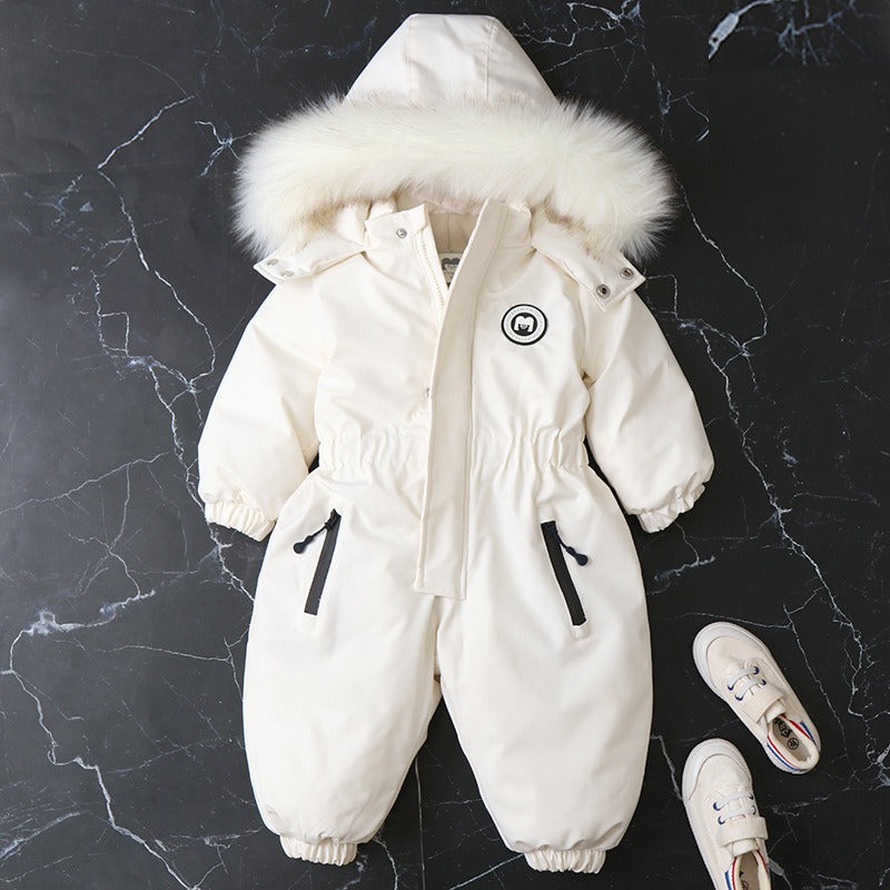 Baby Ski Suit | Infant One Piece Ski Suit | Warm All In One Outerwear For Babies Toddlers Infants | Winter Clothing for Infants | White Snow Suit for Baby Infant Toddler | KIDZADORA Baby & Kids Clothing UK