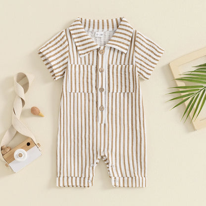 Infant Baby Romper Striped Jumpsuit Short Sleeves KIDZADORA Baby & Children's Clothing UK