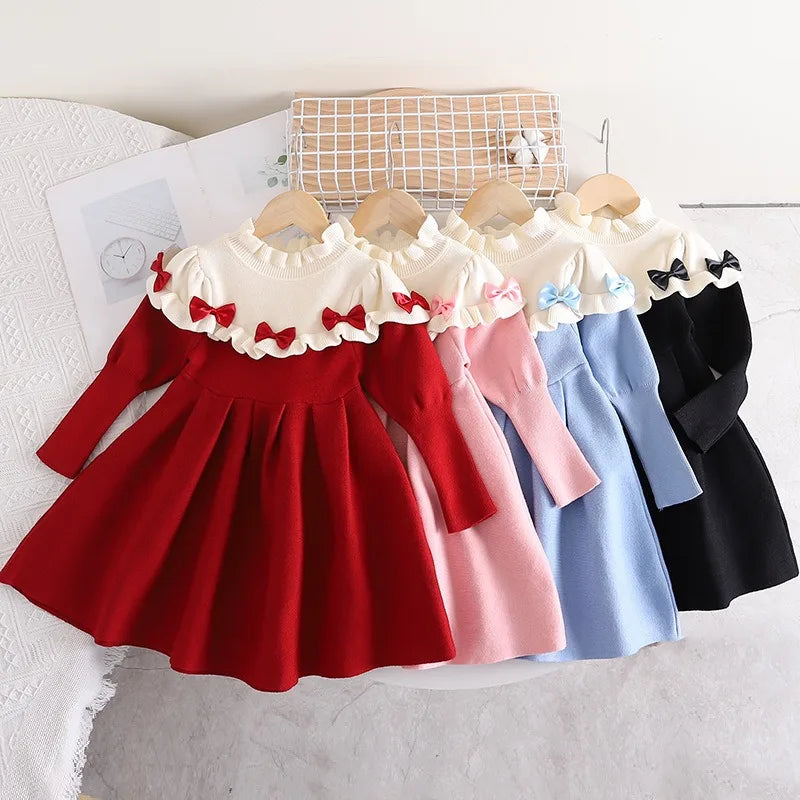 Girls Fashion Winter Knitted Dress Bow Long Sleeves | KIDZADORA Children's Clothing UK