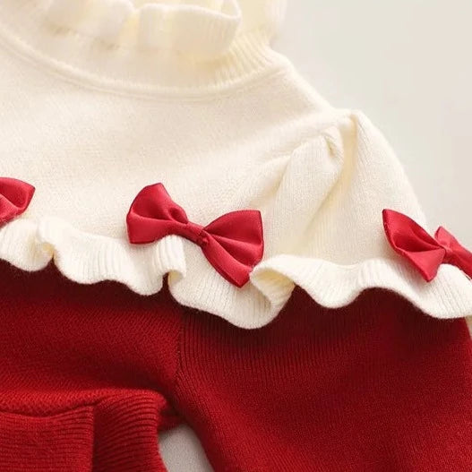 Girls Fashion Winter Knitted Dress Bow Long Sleeves | KIDZADORA Children's Clothing UK