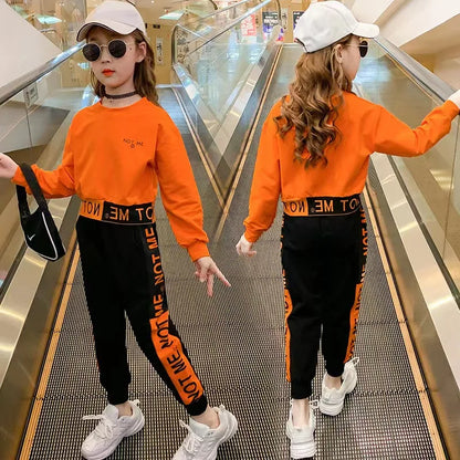 Girls Tracksuit-Joggers-Sweatshirt-Bottoms-Top-Long-Sleeve-Clothing-Set-Kids-Sports-clothes-Orange-Fashion-KIDZADORA UK