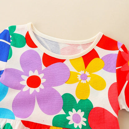 Kids-Girl's-Cotton-Summer-Spring-Flower-Print-Children's-Dress