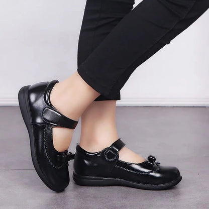 Girls Classic Black Shoes | Girls Leather Shoes | Girls School Shoes | Princess Shoes | Kids Footwear Hook & Loop | KIDZADORA Footwear & Clothing | UK