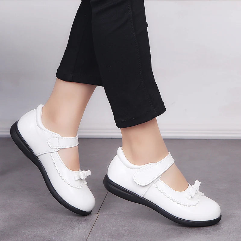 Girls Classic White Shoes | Girls Leather Shoes | Girls School Shoes | Kids Footwear Hook & Loop | KIDZADORA Footwear & Clothing | UK