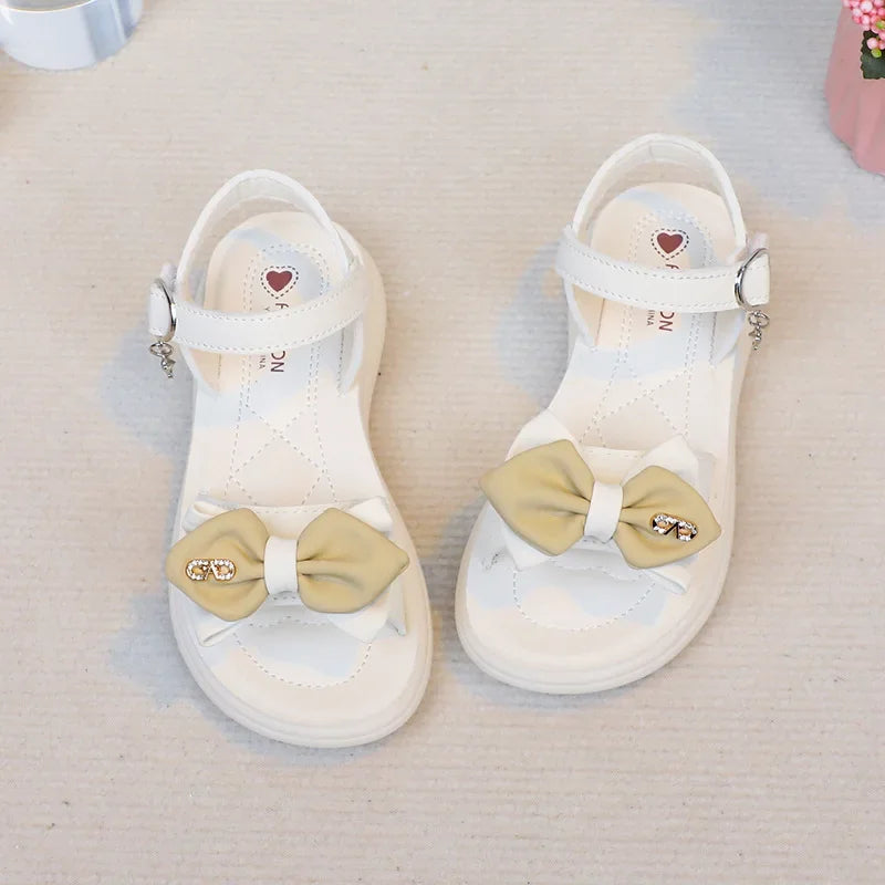 Girls Summer Sandals, Children's White Princess Shoes, Kids Party Footwear, Girls Bow Open-Toe Sandals, KIDZADORA Sandals For Girls