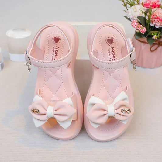 Girls Stylish Summer Sandals, Pink  Princess Shoes, Kids Party Footwear, Girls Bow Open-Toe Sandals, KIDZADORA Sandals For Girls