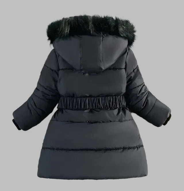 Girls Coat, Lined, Black, Hooded, Padded, Winter Kids Outerwear, KIDZADORA Children's Clothing UK