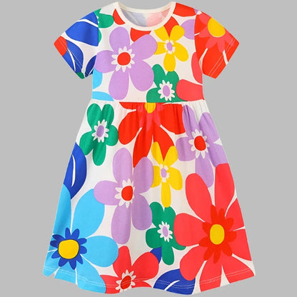 Multi-Coloured-Bright-Flower-Cotton-Dress-Summer-kids-children