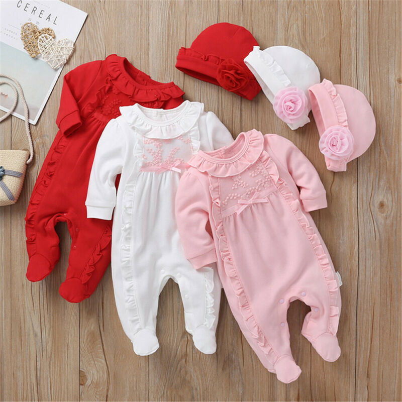 Newborn Baby Girl Red Pink White Rompersuit Long Sleeve with Cap | Baby Girl Clothing | KIDZADORA Baby & Children's Clothing